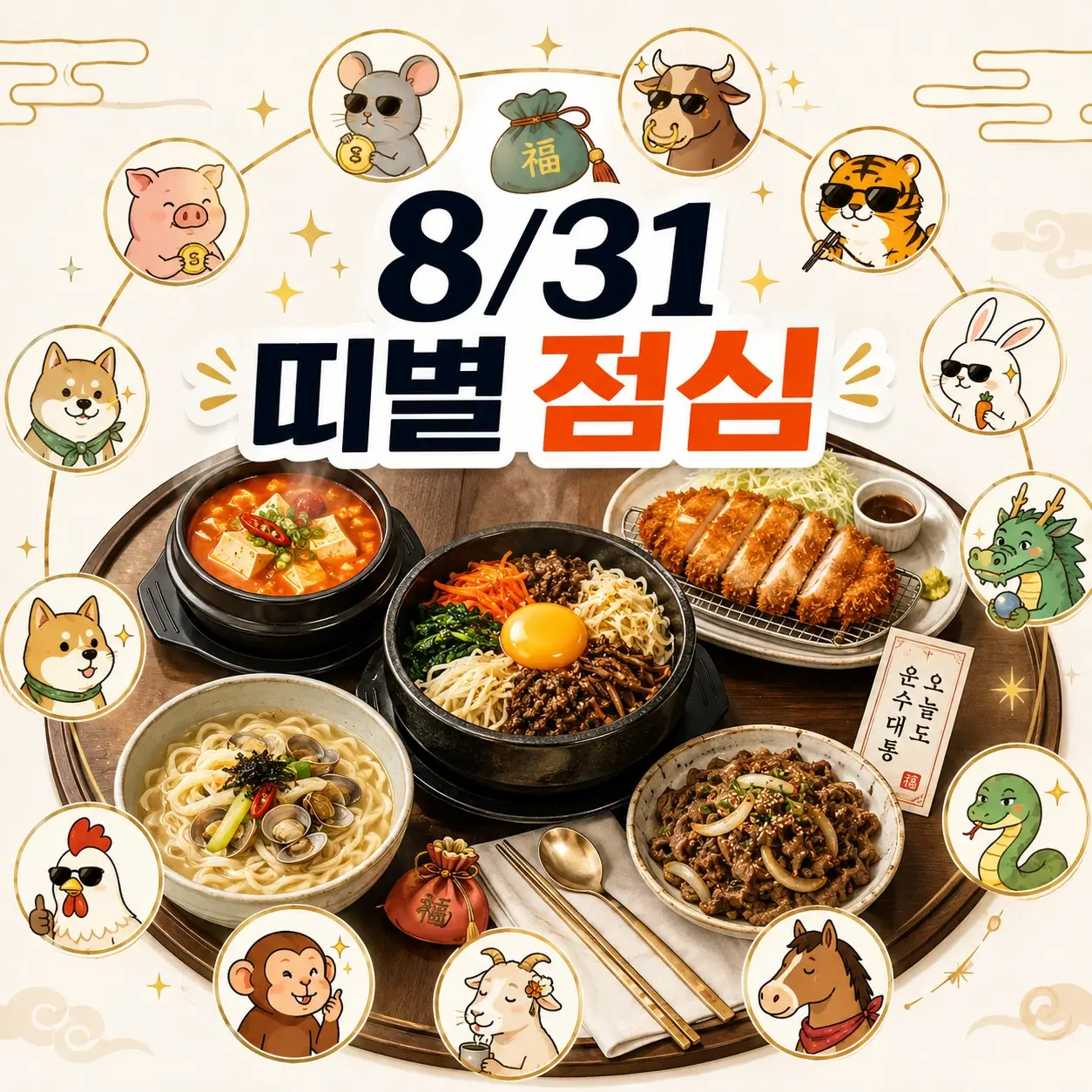 8월 31일 띠별 추천 점심메뉴